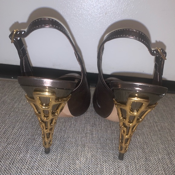 Giuseppe Zanotti Viv 100 Ritter Silk Caged Geometrical Gold Heels Size 39/5 - Picture 7 of 15